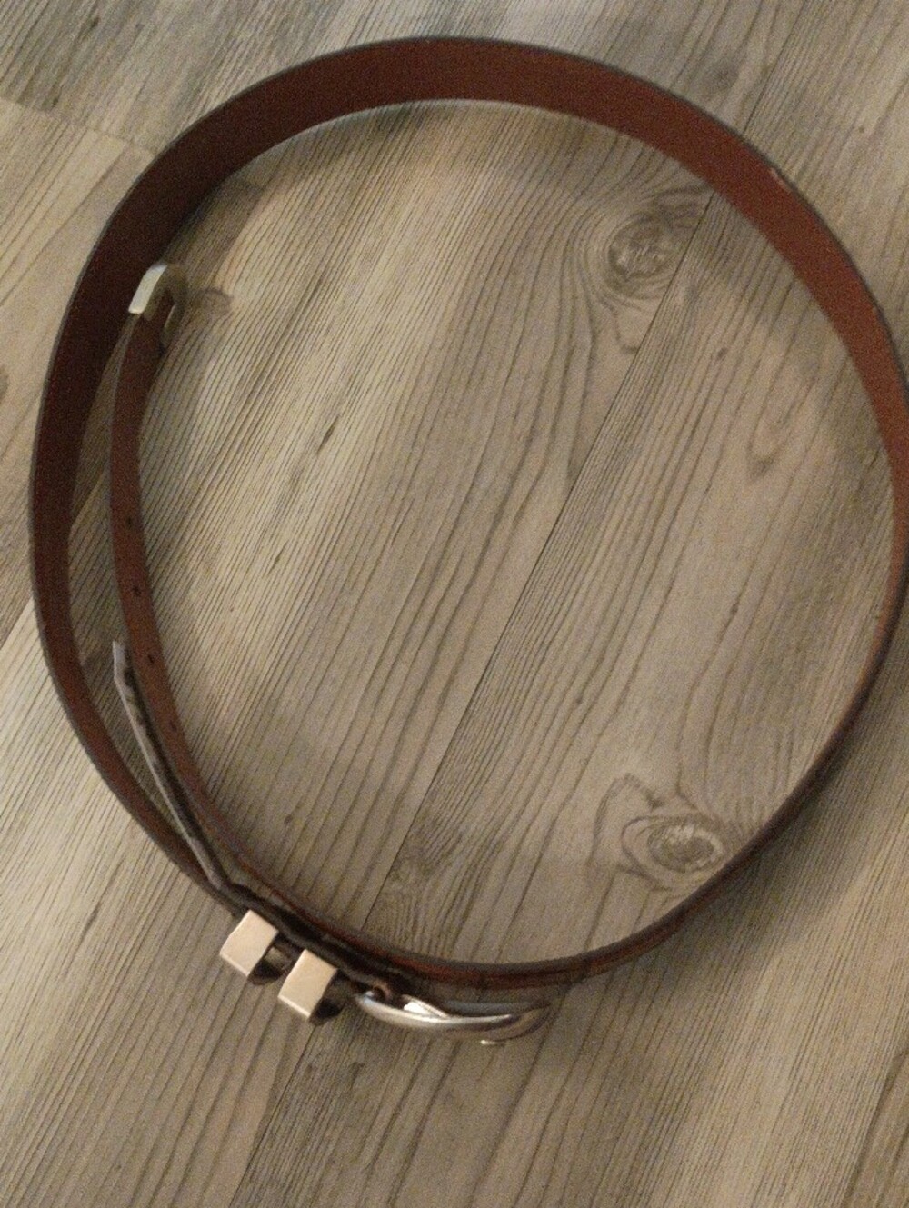 Classic Brown Leather Men's Belt with Silver Buckle